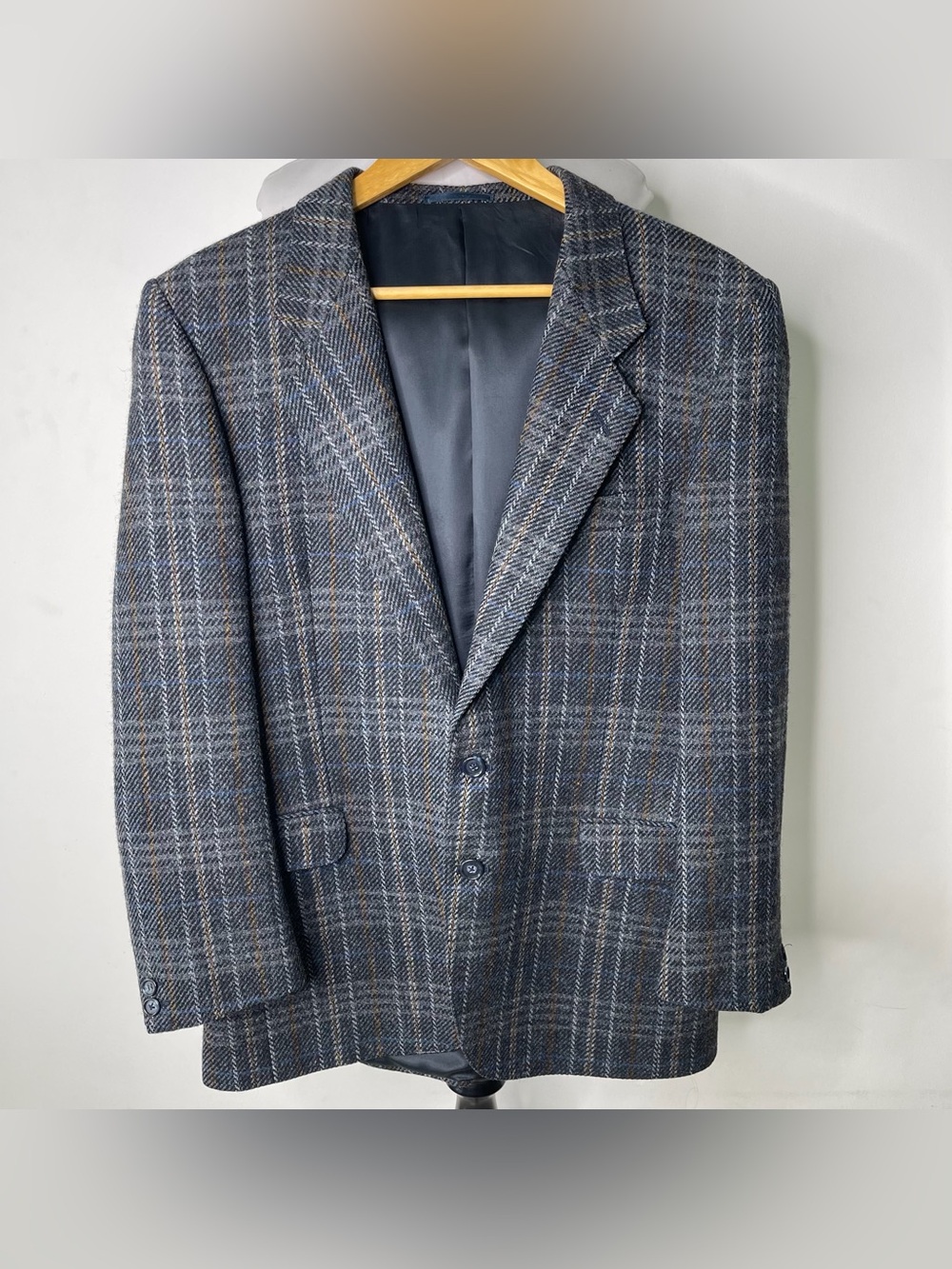 Vintage Jaeger Mens Blue Plaid Sports Coat Blazer Jacket Size 40 R